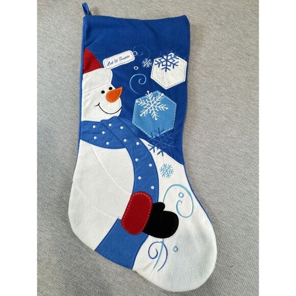 Jumbo Hobby Lobby Let It Snow Snowman Christmas Stocking 29" BlueFelt Winter - Picture 1 of 9